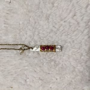 Envious Two-Tone Wire-Wrapped Fuchsia Stone Bar Necklace